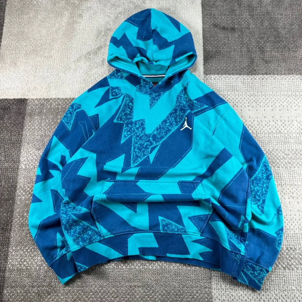 Jordan Mens‎ Michael Jordan Graphic Hoodie Teal Blue Geometric DQ7507-322 Large